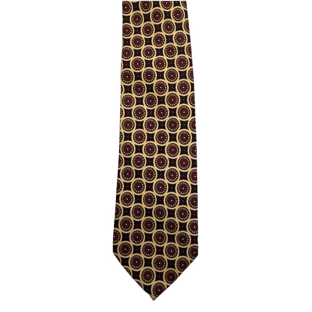 Battistoni Men's Tie Made in Italy 100% Silk Geometric Red Yellow 3.5" x 58" VTG
